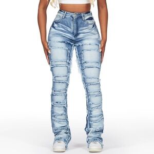 Women's Distressed Flare Jeans - Light Blue
